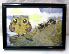 OWL ART COLLAGE NATURAL ELEMENTS LEAVES PLANTS MIXED MEDIA HANDMADE PAPER CRAFT