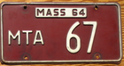 Item photo. Show Listing Details page. Listing 1964 Massachusetts MTA License Plate Number 67 Tag