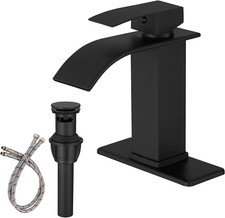 Matte Black Bathroom Faucet Modern Waterfall Single Hole Faucet, Bathroom Sink