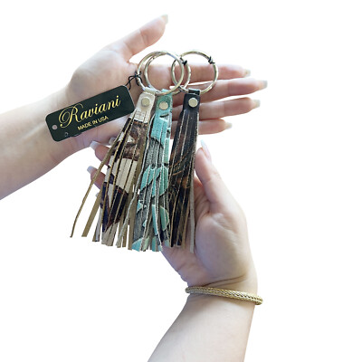 Raviani Genuine Leather fringe/Tassel Keychain Purse Charm Made In USA