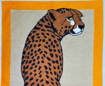 Hermes Beach Bath Towel Mat Leopard Animal Orange Beige Blanket