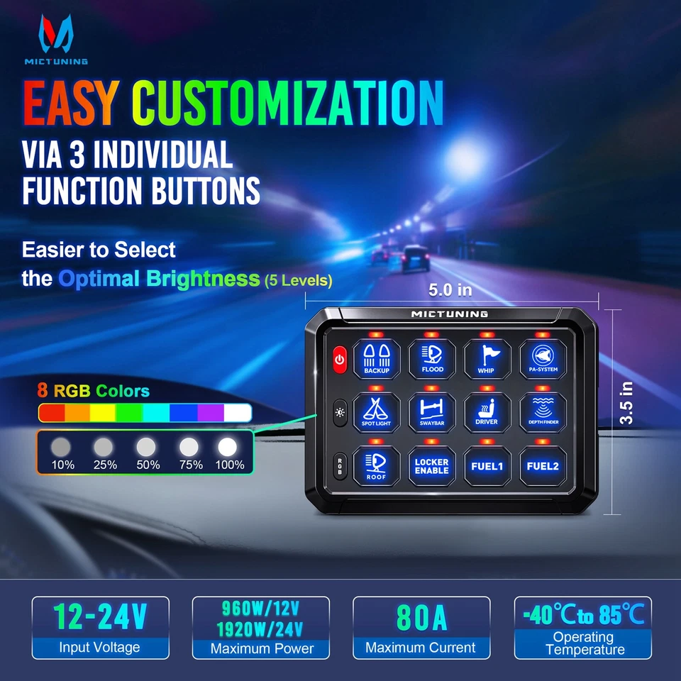 MICTUNING P1S 12 Gang RGB Switch Panel LED Switch Panel Circuit Control System - Image 3 of 4