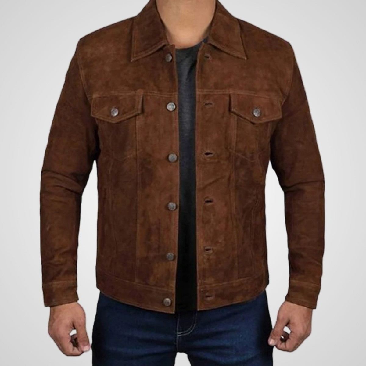 Handmade Dark Brown Trucker Suede Leather Jacket For Men | eBay UK