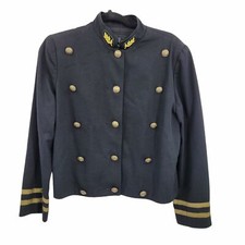 Vintage 80's Carole Little Blazer S Black Military Band Gold Button Embellished