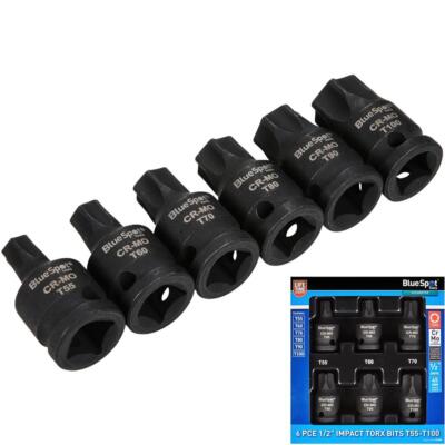 BlueSpot Schlagschlüssel Torx 1/2'' Antrieb Bit Steckschlüsselsatz T55 - T100 Bits 6 Stck.