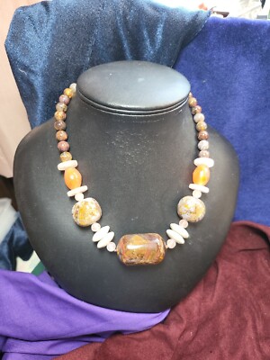 Heavy Scottish Semi Precious Stone & Agate Necklace with Silver Clasp