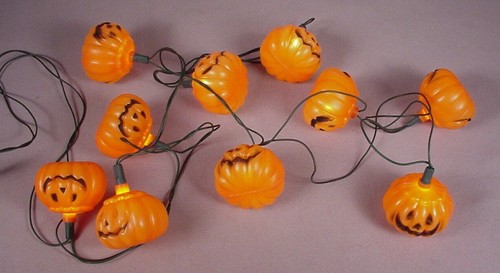 Vintage Halloween 10 Jack-o-Lantern lights Blow Mold plastic string light JOL - Picture 2 of 4