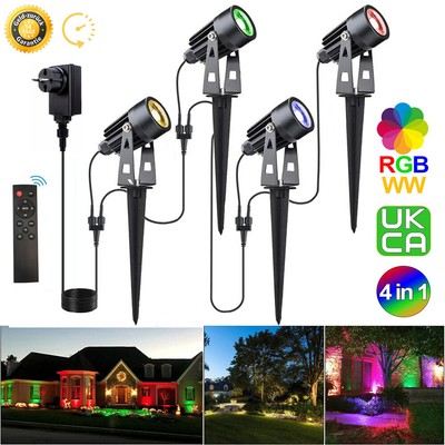 4er Garten Spike Light Outdoor RGB Spotlights Landschaft Lampe mit Fernbedienung