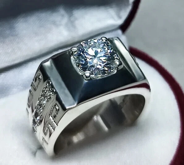 Mens Rare Moissanite Diamond Ring April Birthstone Ring 2 Carat