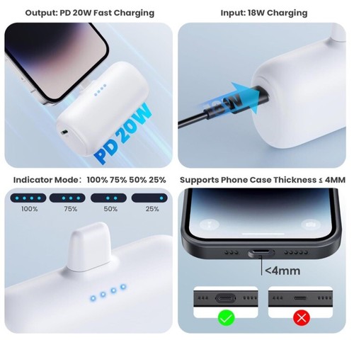 Mini Portable Charger for iPhone,5200mAh Ultra Compact PD Fast Charging - Picture 5 of 7