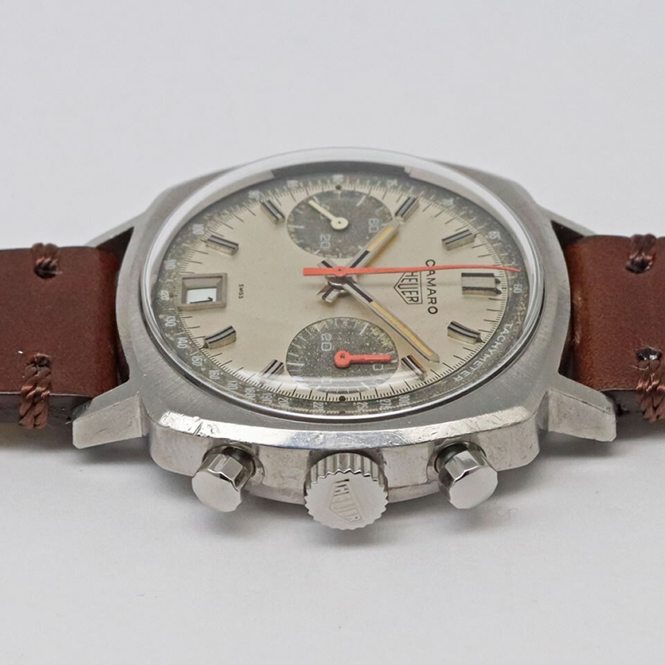 Heuer Camaro Gray Panda Dial 7843 Valjoux 7732 Manual Date 37mm White/Grey  Men's