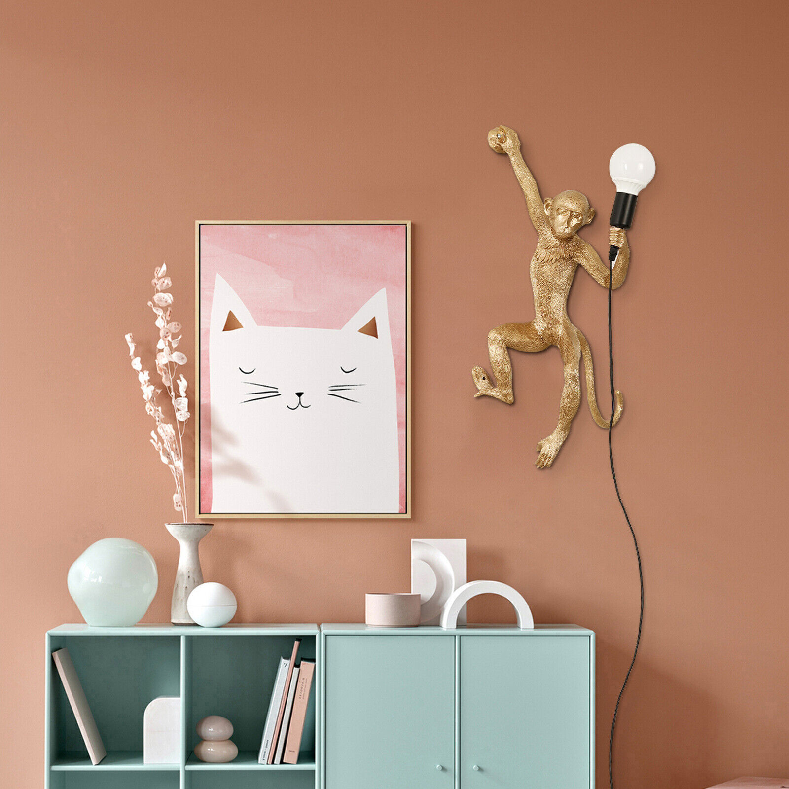 Monkey Shape Wall Light Vintage Golden Table Lamp Resin Sconce Lamp Fixture USA