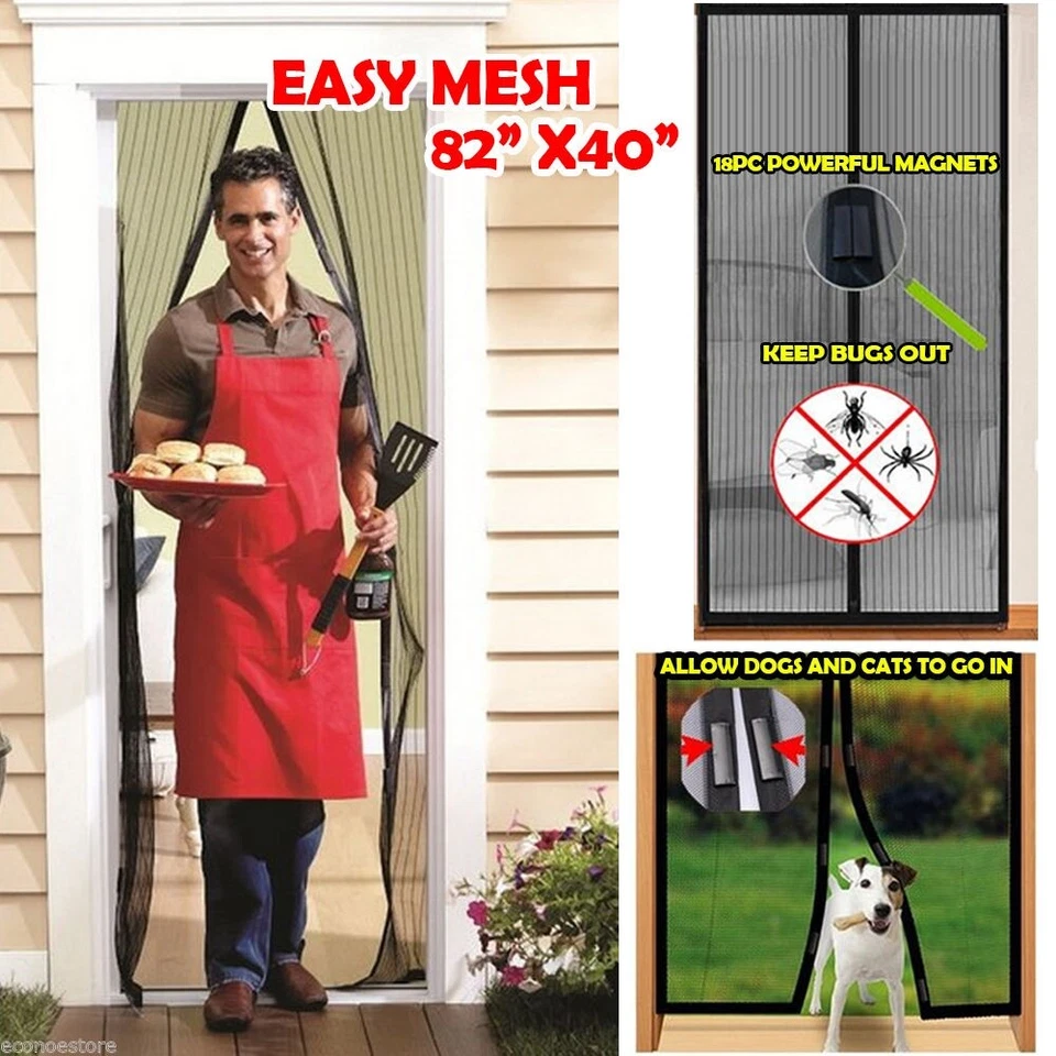 Malla Fácil 82" x 40" Sujeción Magnética Cierre Insecto Pantalla Malla Fácil Casa Puerta Foto 2 de 2
