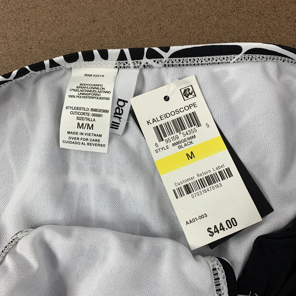 Parte inferior de bikini Bar III Kalediscope estampado de pulgadas laterales negro/blanco talla mediana nueva con etiquetas Foto 2 de 4