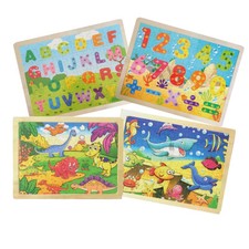 Wood Jigsaw Puzzle Set - Dinosaurs, Ocean, Alphabet, and Numbers. Educational
