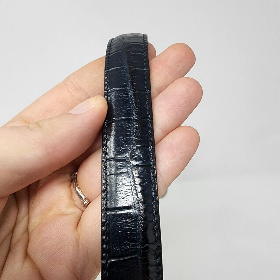 Cinturón Western Brighton Cuero Negro/Azul Cocodrilo Hebilla Plateada M 30 Country 27-31" Foto 3 de 4