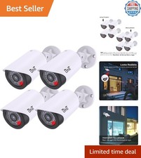 Realistic Fake Security Cameras - 4 Pack with Night Vision Red LED for Security