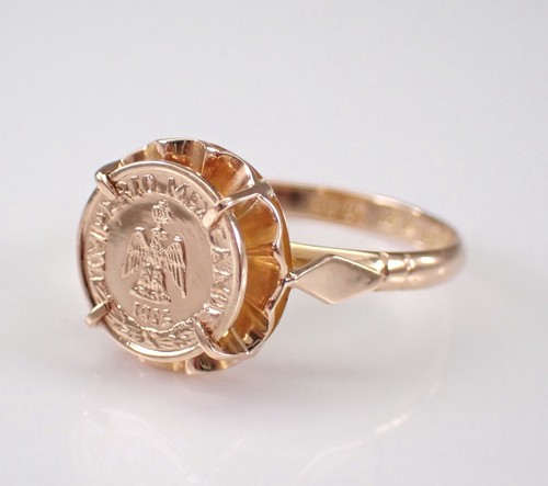 Vintage 14K Yellow Gold Coin Ring Mexican Peso Buttercup Engagement Setting - Picture 6 of 8