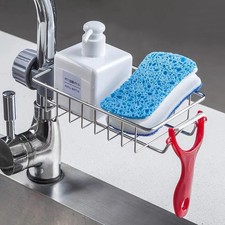 Adjustable Sink Sponge Holder Faucet Mounted Soap Organizer Rack