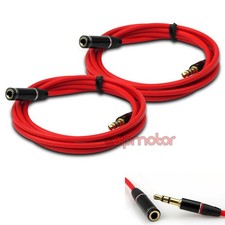 2X 4FT 3.5MM AUX MALE/FEMALE EXTENSION CABLE RED LG OPTIMUS G BLACKBERRY Z10 Q10
