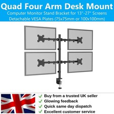 Quad Monitor Stand 4 Arm Desk Mount Bracket For 13-27 Inch LCD Screens