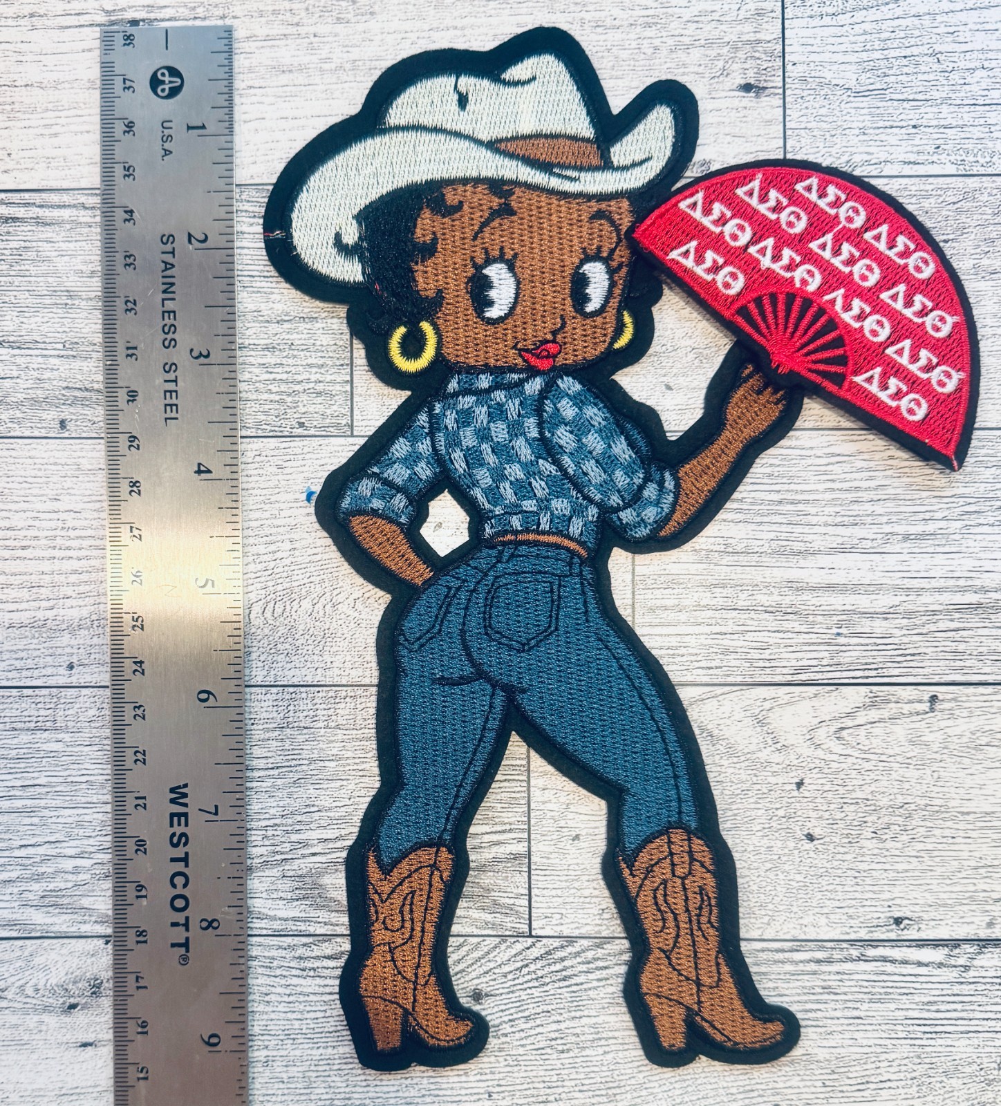 Black Betty Boop Cowgirl w or w/o Sorority Fan Iron-On / Sew