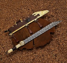 Viking Damascus 30" Seax - Sax testa di orso di ispirazione norrena con fodero in ottone