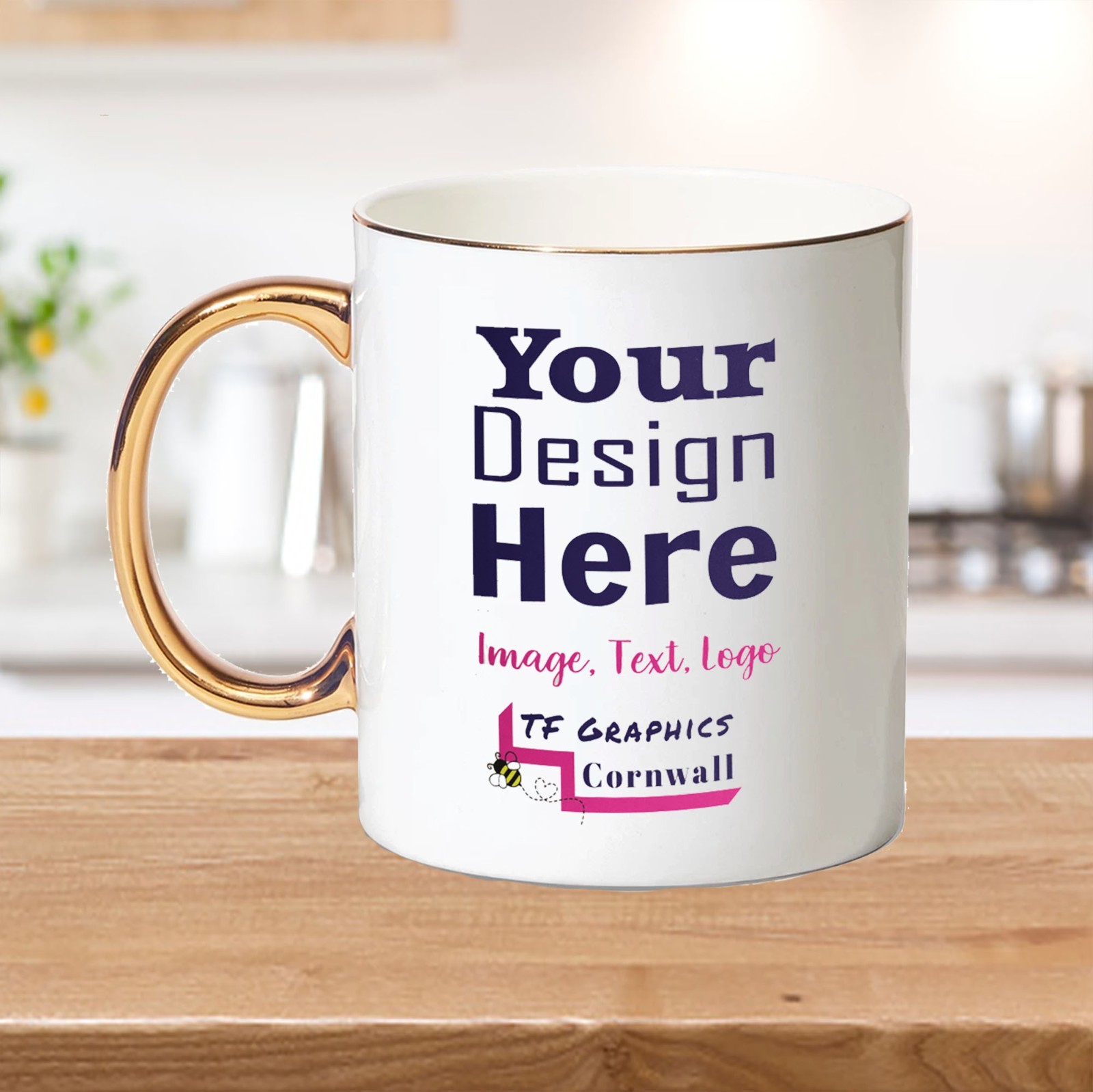 Personalised Bone China Mug with Gold Handle and Rim 12oz  Gift, Coffee, Tea