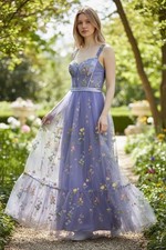 Prom Formal Ball Lavender Full Length Dress Embroidered Tulle Lace Back New 3360