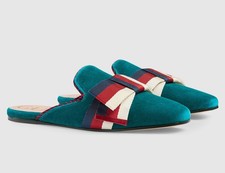 GUCCI SHOES VELVET SLIPPER MULE SLIDE WITH SYLVIE WEB BOW 699 sz IT 37.5 US 7.5