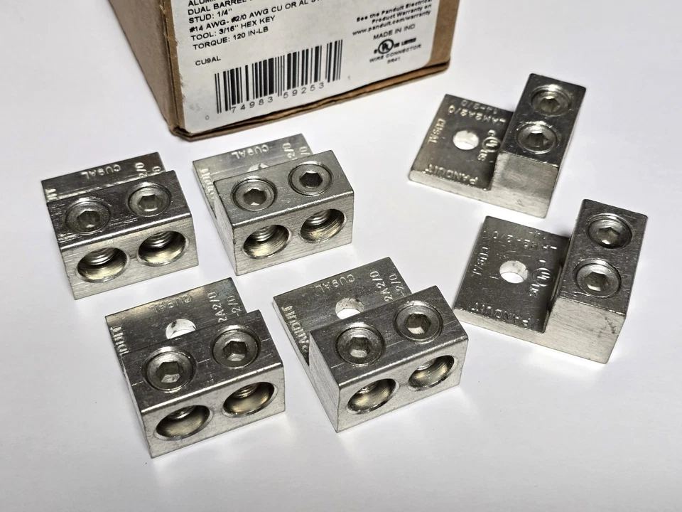 Panduit LAM2A2/0-14-6Y Alum. Dual Barrel Lug 14-2/0 AWG ( 6-Pack ) New in Box - Image 2 of 4