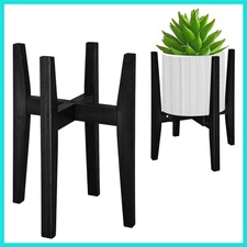 Mid-Century Adjustable Bamboo Plant Stand - Holds Up to 120 lbs, Black Finish