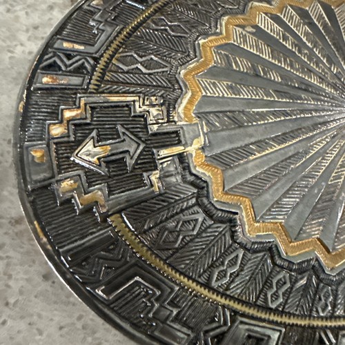 Crumrine Western Belt Buckle Aztec Silver Plate On Bronze Southwest 4 In Wear - Imagen 7 de 13