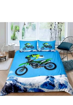 HOMEMISSING Mountain Bike Duvet Cover Motocross Racer Extreme Sport Bedding Set for Kids Boy