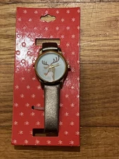 Charming Charlie Christmas reindeer watch faux Leather Bronze Wristband