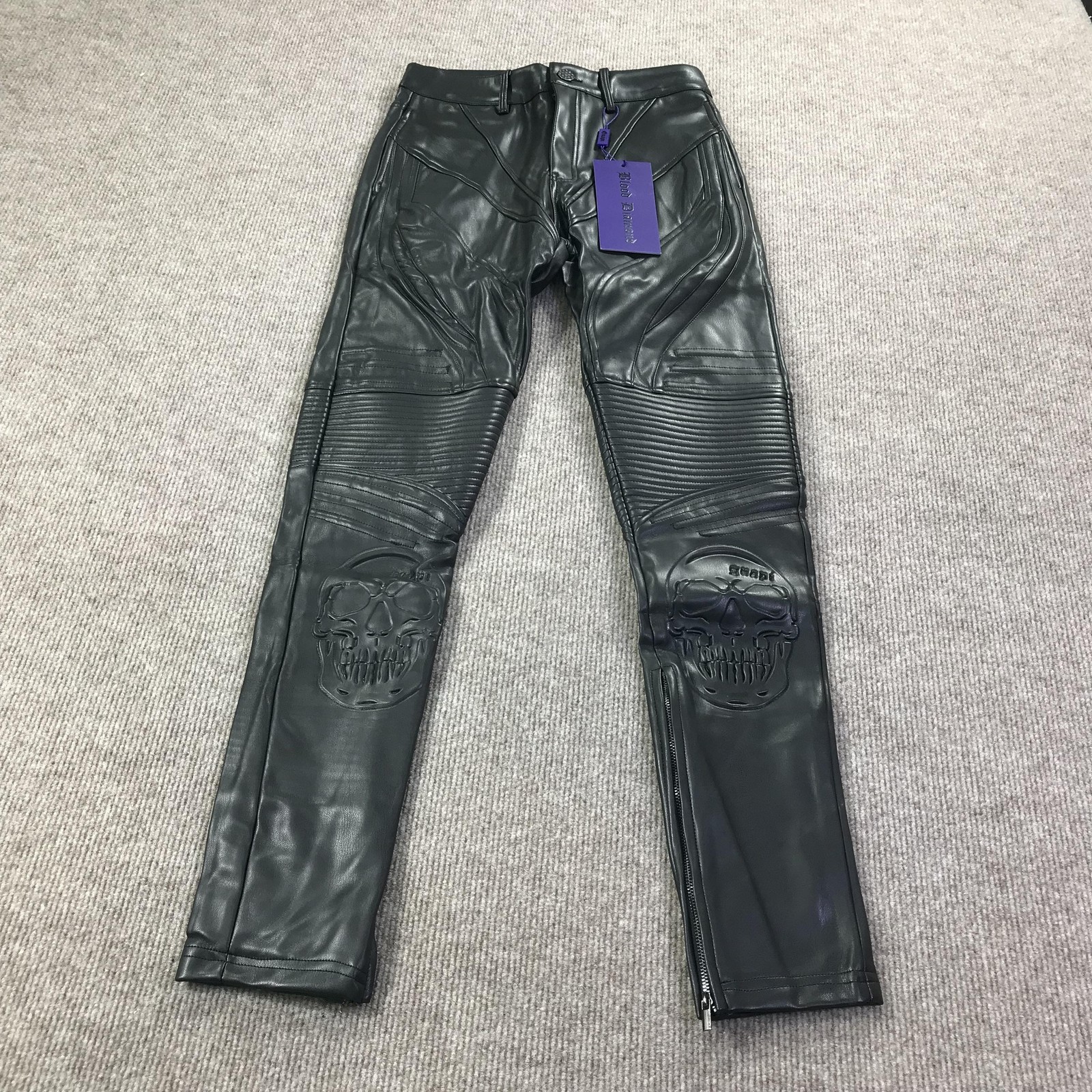 Pantalones Guapi Blood Diamond Para Hombre 28 Cuero Negro Calavera Repujado Edición Limitada