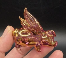 VTG RARE Prochaska Hand Blown Flying Pig with 24k Gold Pink Purple Hues Figurine