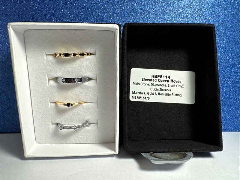 Bomb Party Luxe Bands “Elevated Queen Moves” Sz 8 - 4 Rings Hematite And Gold