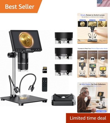 TriL107 3-Lens Digital Microscope: 7'' 2500X 2K HDMI Coin Microscope Magnifier...