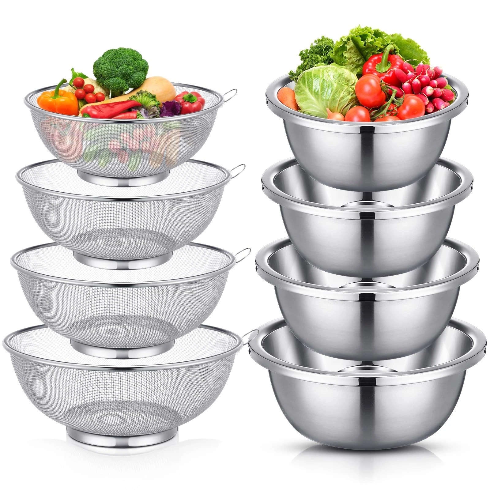 8 Pcs Stainless Steel Microporous Colander Set with 1.2qt 2qt 3qt 5qt Capacit...
