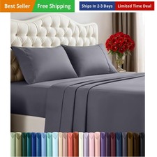 Queen Size Sheet Set   4 Piece Bed Sheets, Soft and Breathable Microfiber, In...