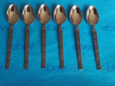 Eldan ELD11 Stainless Flatware 6 Teaspoons, 6 3/8'', Japan, Floral, Textured