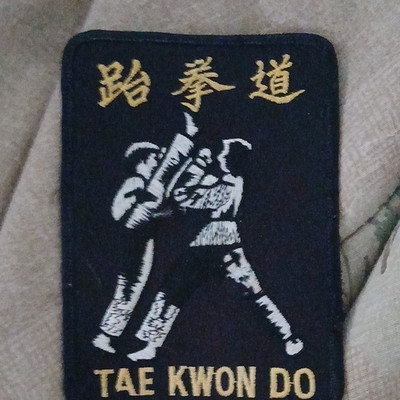 My 1986 Tae Kwon Do Martial Arts Patch, Black w/ Gold & White Embroidery.