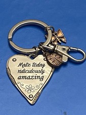 Silver Tone Heart MAKE TODAY RIDICULOUSLY AMAZING Key Chain Ring Length 4.5