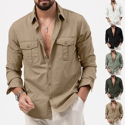 Baumwollhemden Für Herren Arbeit Reisen Button-Down-Oberteile Lässig Langärmelig