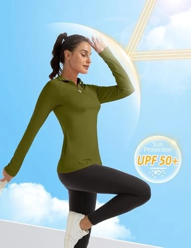 Fkeep Women's Long Sleeve Polo Shirt UPF 50 Sun Protection Mustard Yellow S