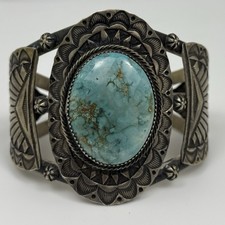 Handmade Native American Blue Ridge Turquoise Cuff Bracelet 3.92 Ounces