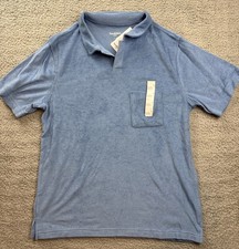 Goodfellow  Co Shirt Mens Large Blue Terry Cloth Johnny Collar Pocket Polo