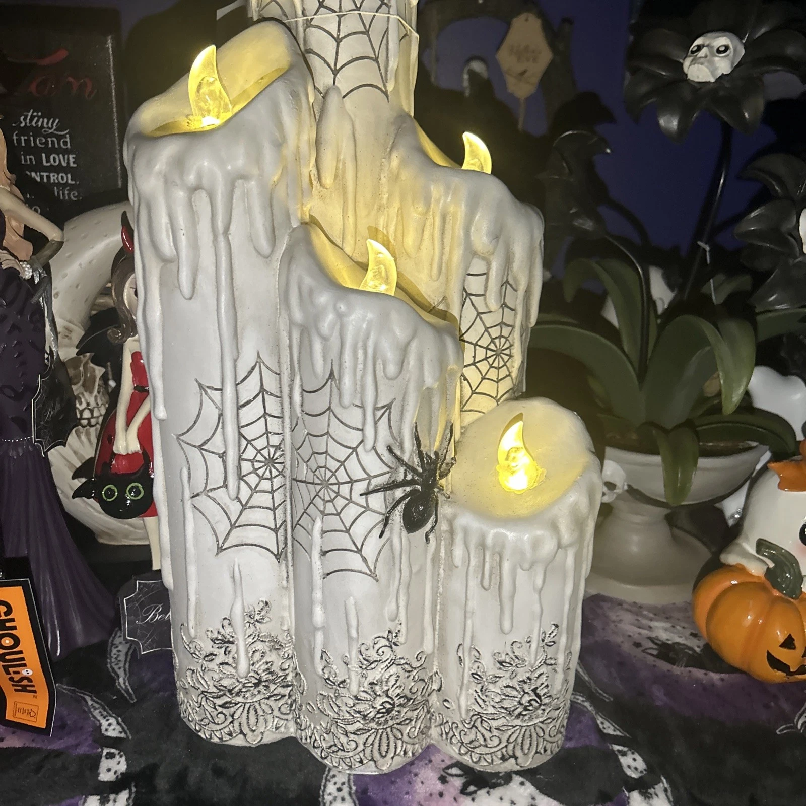 Cool Led Lighted Spiderweb Candles Halloween Gothic Decor - product detail image 4