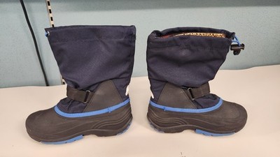Kamik Mens Boys Waterproof Black/Blue Winter Boots, Size 4 With Liners